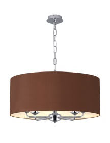 DK0655  Banyan 60cm 5 Light Pendant Polished Chrome, Raw Cocoa/Grecian Bronze